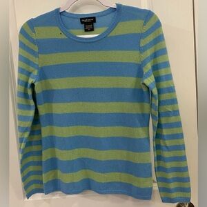 Lord & Taylor Cashmere Sweater Sz S/P Green/Blue Striped